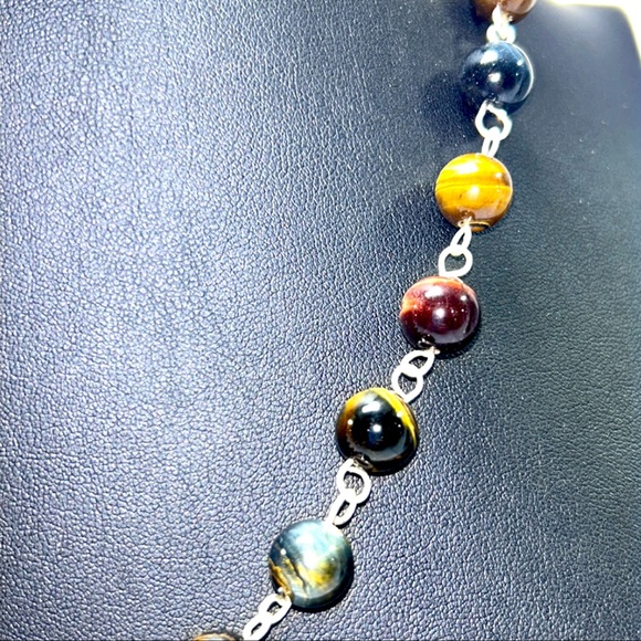 Handmade Bohemian Teardrop Pendant Necklace with Natural Tiger Eye Stones! - Picture 4 of 8